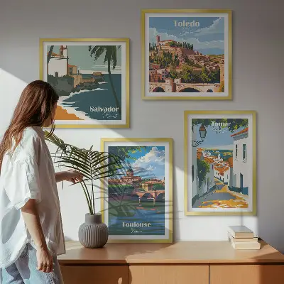 Dekorativní sada obrazů retro městská grafika