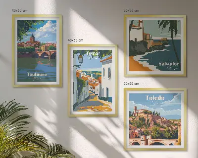 Dekorativní sada obrazů retro městská grafika