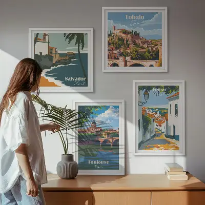 Dekorativní sada obrazů retro městská grafika