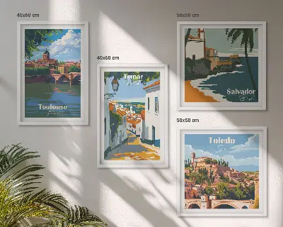 Dekorativní sada obrazů retro městská grafika