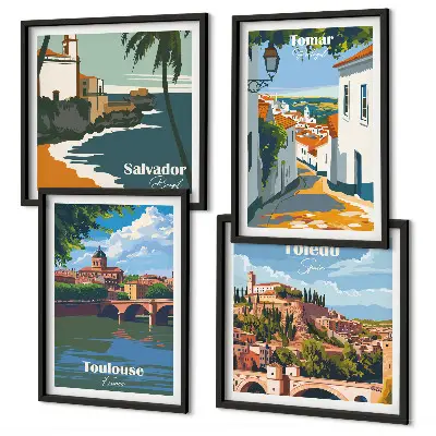 Dekorativní sada obrazů retro městská grafika