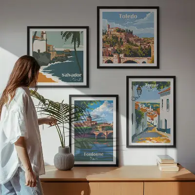 Dekorativní sada obrazů retro městská grafika