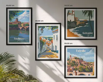 Dekorativní sada obrazů retro městská grafika