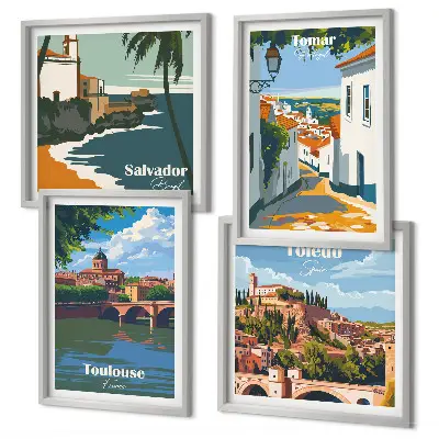 Dekorativní sada obrazů retro městská grafika