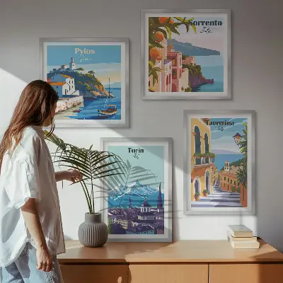 Moderní sada obrazů barevné ilustrace retro měst