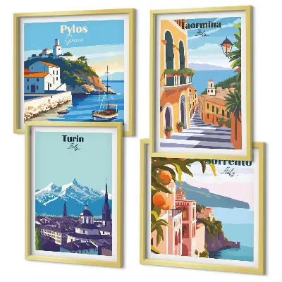 Moderní sada obrazů barevné ilustrace retro měst
