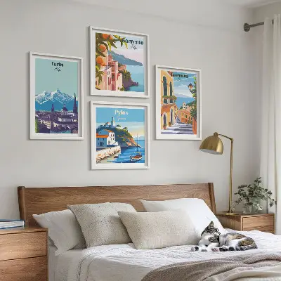 Moderní sada obrazů barevné ilustrace retro měst