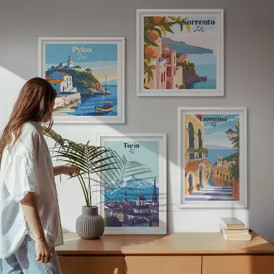 Moderní sada obrazů barevné ilustrace retro měst