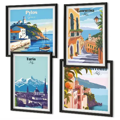 Moderní sada obrazů barevné ilustrace retro měst