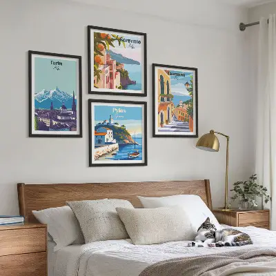 Moderní sada obrazů barevné ilustrace retro měst
