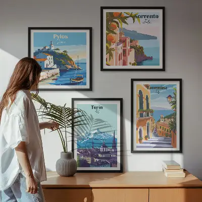 Moderní sada obrazů barevné ilustrace retro měst