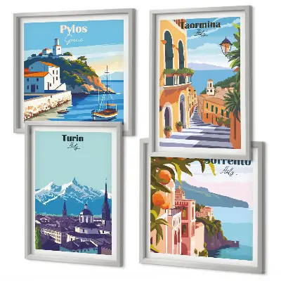 Moderní sada obrazů barevné ilustrace retro měst