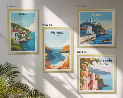 Dekorativní sada obrazů retro krajiny v malebném stylu