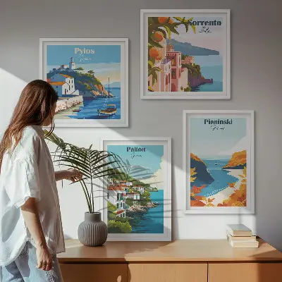 Dekorativní sada obrazů retro krajiny v malebném stylu