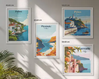 Dekorativní sada obrazů retro krajiny v malebném stylu