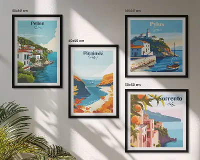 Dekorativní sada obrazů retro krajiny v malebném stylu