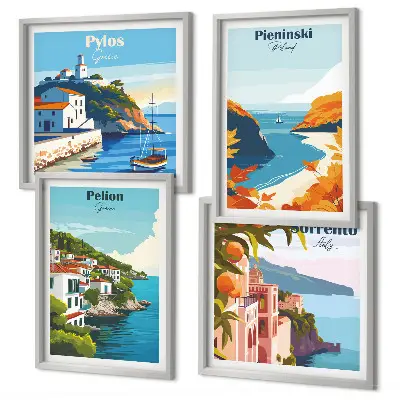 Dekorativní sada obrazů retro krajiny v malebném stylu