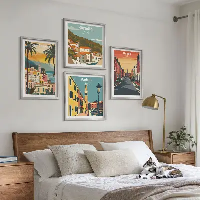 Moderní sada obrazů krajiny měst a přírody