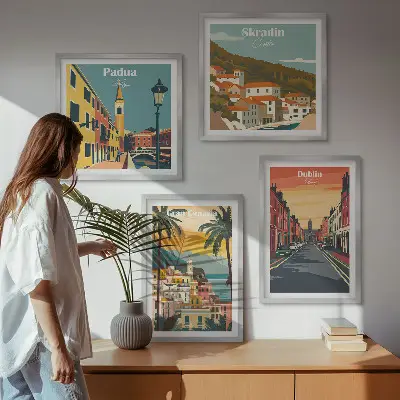Moderní sada obrazů krajiny měst a přírody