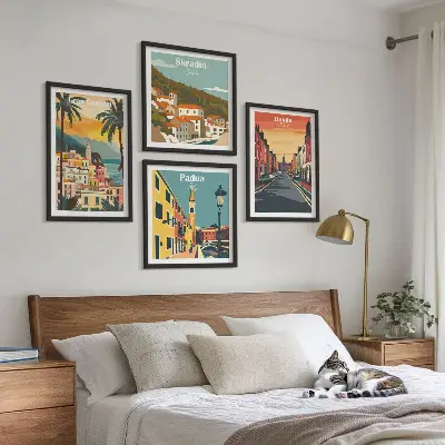 Moderní sada obrazů krajiny měst a přírody