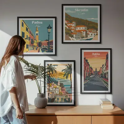 Moderní sada obrazů krajiny měst a přírody