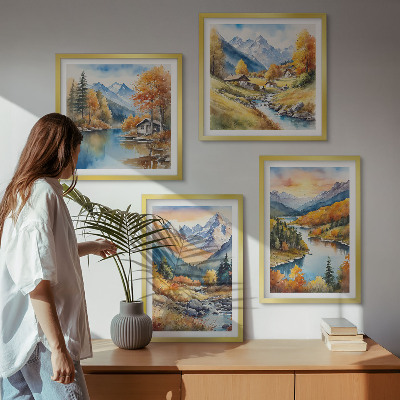 Moderní sada obrazů Horská krajina s řekou
