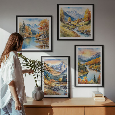 Moderní sada obrazů Horská krajina s řekou