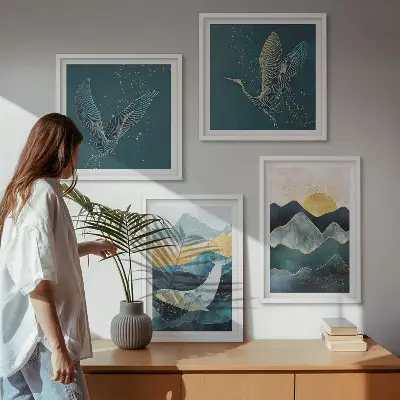 Abstraktní jeřábové hory moderní sada obrazů