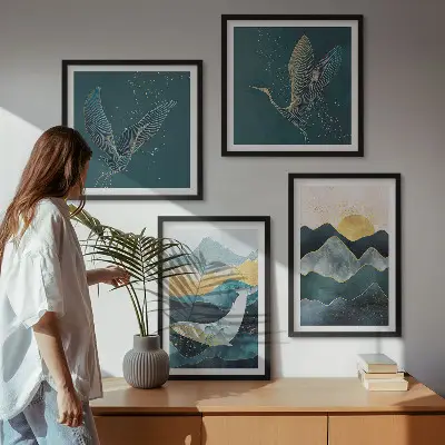 Abstraktní jeřábové hory moderní sada obrazů