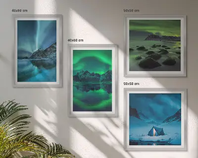 Sada obrazů Zimní krajina s polární září moderní provedení