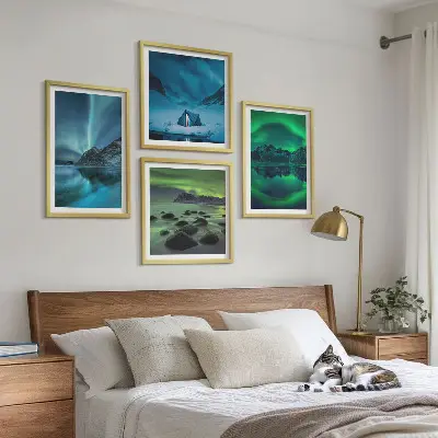 Sada obrazů Zimní krajina s polární září moderní provedení
