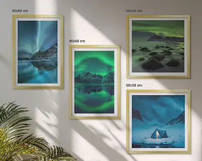 Sada obrazů Zimní krajina s polární září moderní provedení