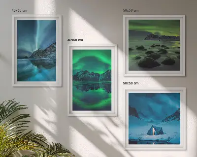 Sada obrazů Zimní krajina s polární září moderní provedení
