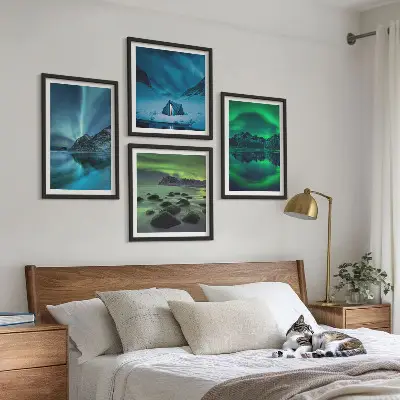 Sada obrazů Zimní krajina s polární září moderní provedení