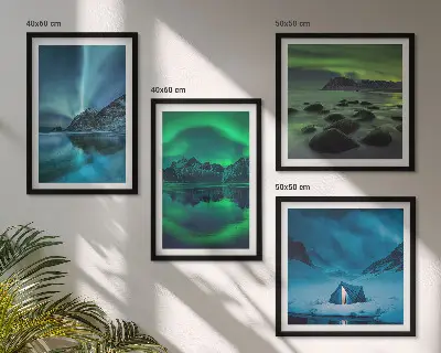 Sada obrazů Zimní krajina s polární září moderní provedení