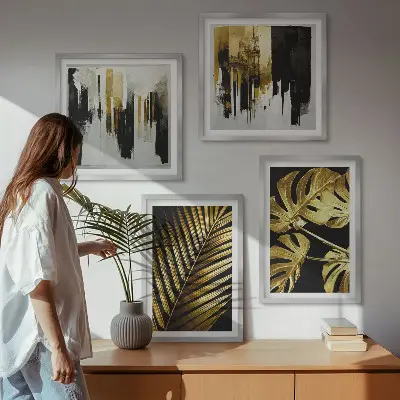 Moderní sada obrazů s motivem abstraktních palmových listů monstery