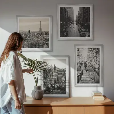 Moderní sada obrazů výhledy na Paříž a schody v New Yorku