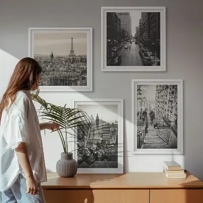 Moderní sada obrazů výhledy na Paříž a schody v New Yorku