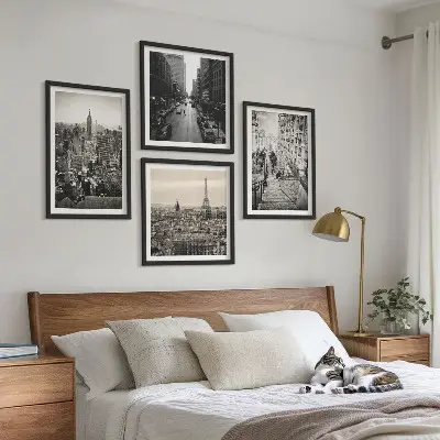 Moderní sada obrazů výhledy na Paříž a schody v New Yorku