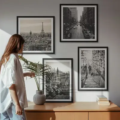 Moderní sada obrazů výhledy na Paříž a schody v New Yorku