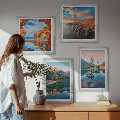 Moderní sada obrazů Odraz skal v horských jezerech