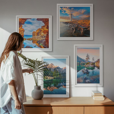 Moderní sada obrazů Odraz skal v horských jezerech