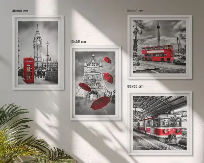 Dekorativní sada obrazů červené akcenty Londýn