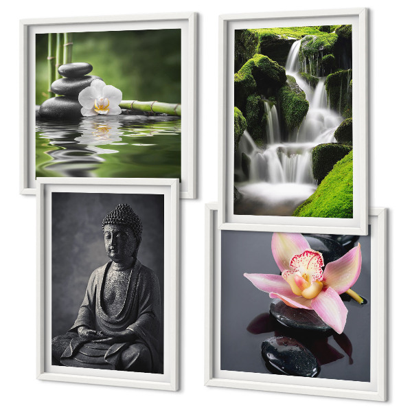 Dekorativní sada obrazů ZEN obrazy vodní kameny Buddha