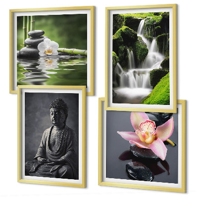 Dekorativní sada obrazů ZEN obrazy vodní kameny Buddha