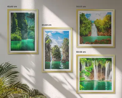 Dekorativní sada obrazů zelené krajiny s vodopády