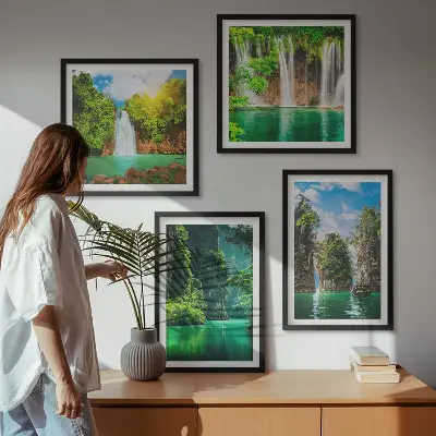Dekorativní sada obrazů zelené krajiny s vodopády