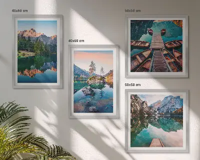 Moderní sada obrazů odraz lesa v horských jezerech
