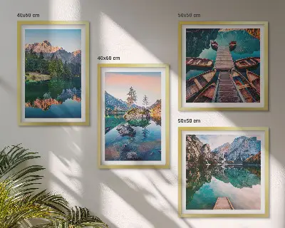 Moderní sada obrazů odraz lesa v horských jezerech