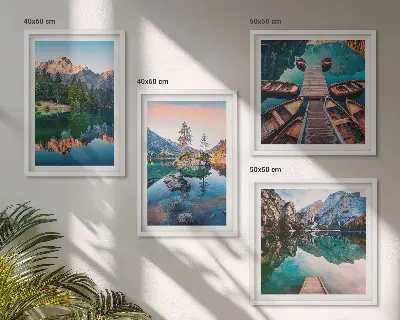 Moderní sada obrazů odraz lesa v horských jezerech